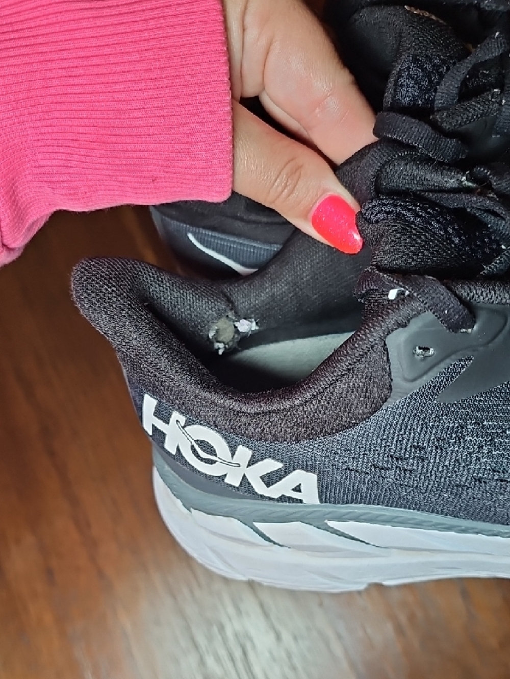 Hoka One One Clifton 7 Black and White Women's Running Sneakers - Picture 7 of 10